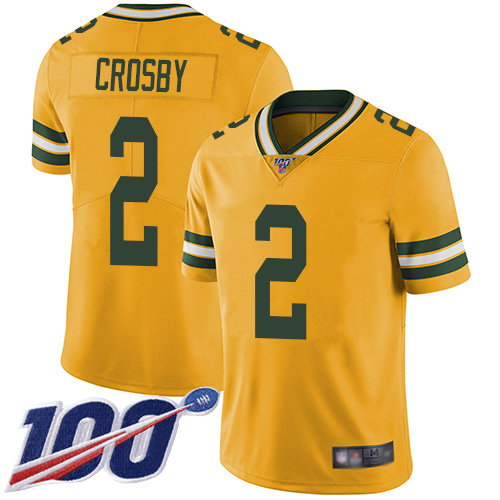 Green Bay Packers Limited Gold Youth #2 Crosby Mason Jersey Nike NFL 100th Season Rush Vapor Untouchable